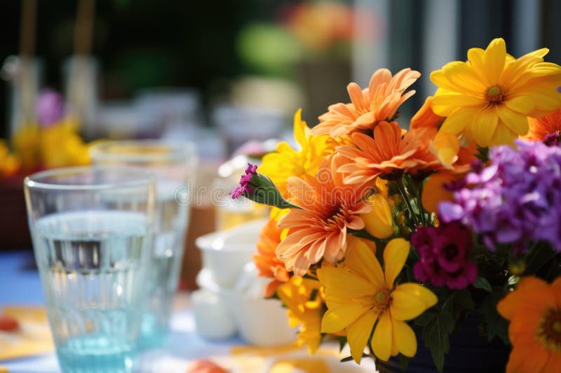 Flower Centerpiece on Party Table Stock Illustration Illustration of