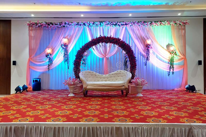 Flower Decoration on Light Decoration and Sofa in Banquet Hall Stock