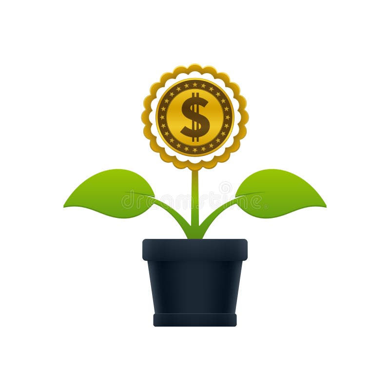 Flower with dollar coin in flower pot stock illustration Flower with dollar coin in flower pot stock illustration