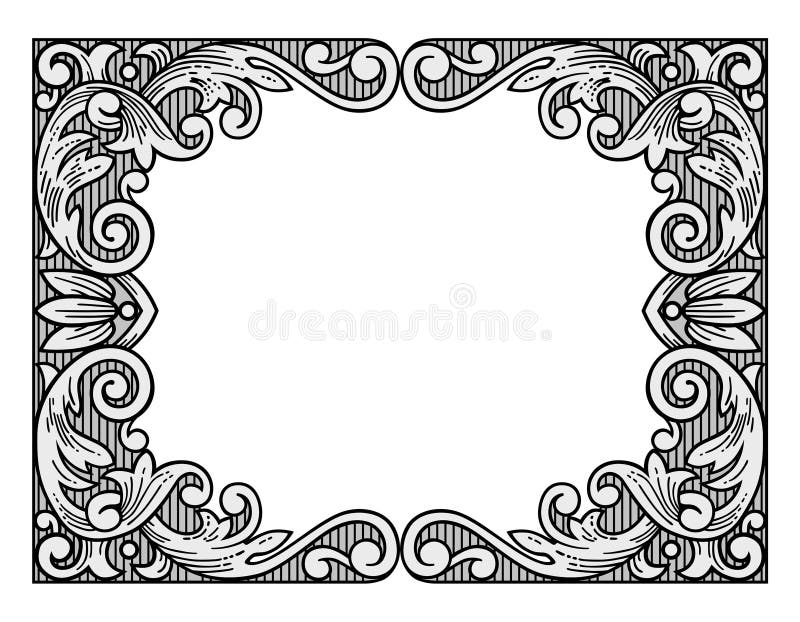 Flower engraving frame vector illustration
