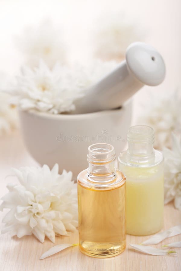 Flower essential oil and mortar