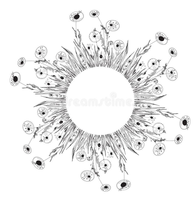 Flower frame with dandelion black whimsical royalty free illustration