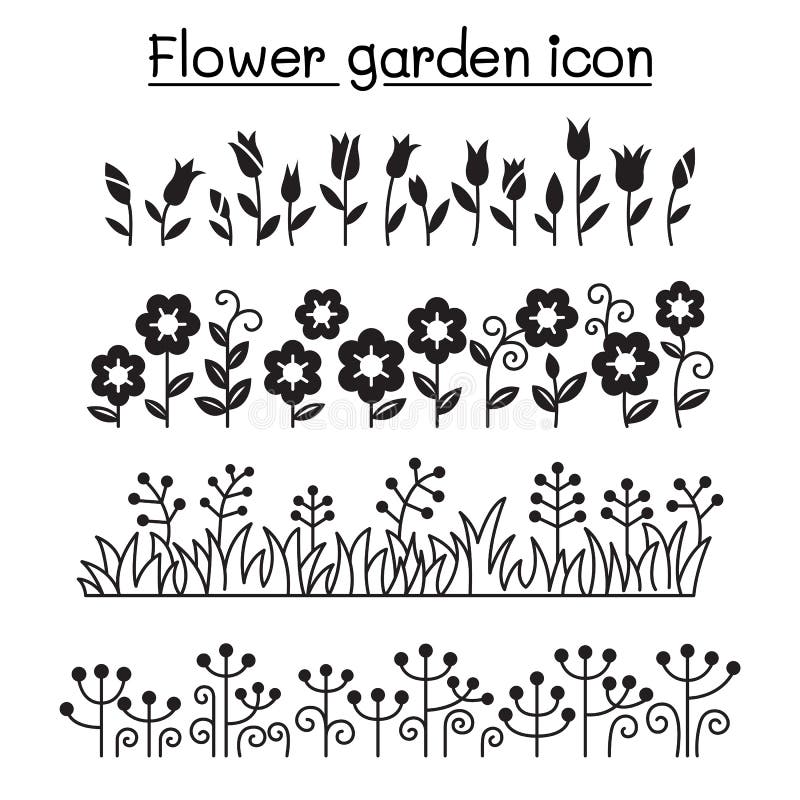 Flower Garden Vector Decorative Graphic Design Solid Style Stock Vector