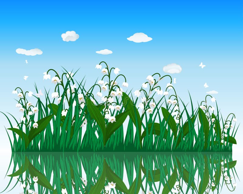 Flower with grass on water surface vector illustration