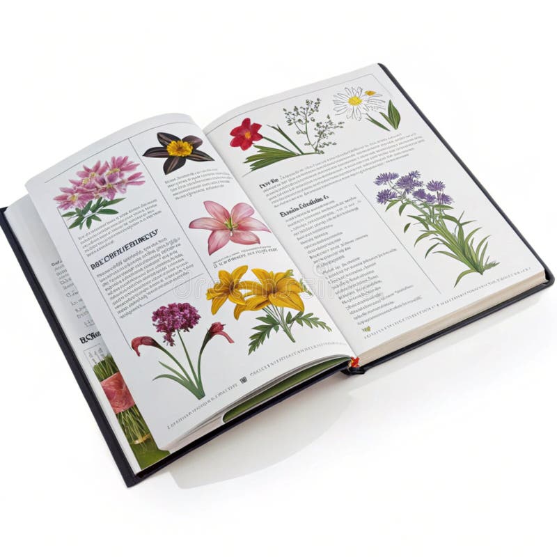Flower guidebook isolated on white background stock illustration