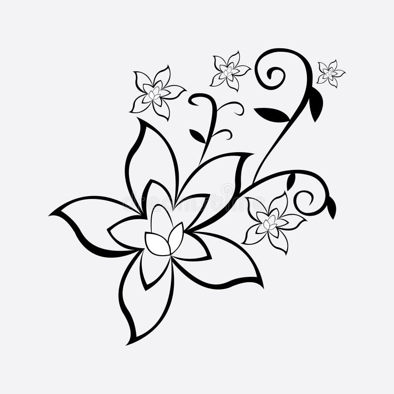 Black Line Art Ornate Flower Design Collection Stock Vector ...