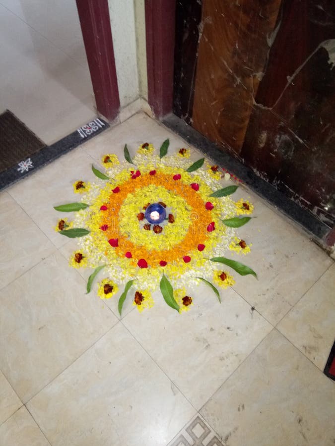 Flower and leaves rangoli. stock photo. Image of hand 182377272