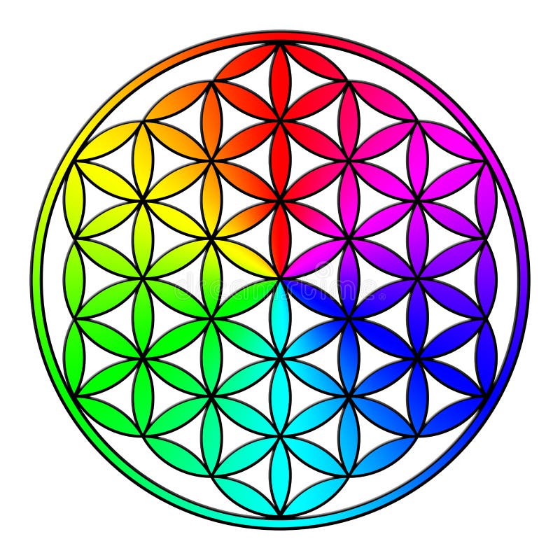 Flower of Life, Rainbow with Black Outline Stock Illustration ...