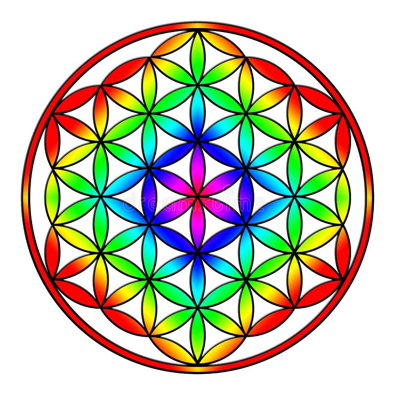 Flower of Life, Rainbow with Black Outline Stock Illustration ...
