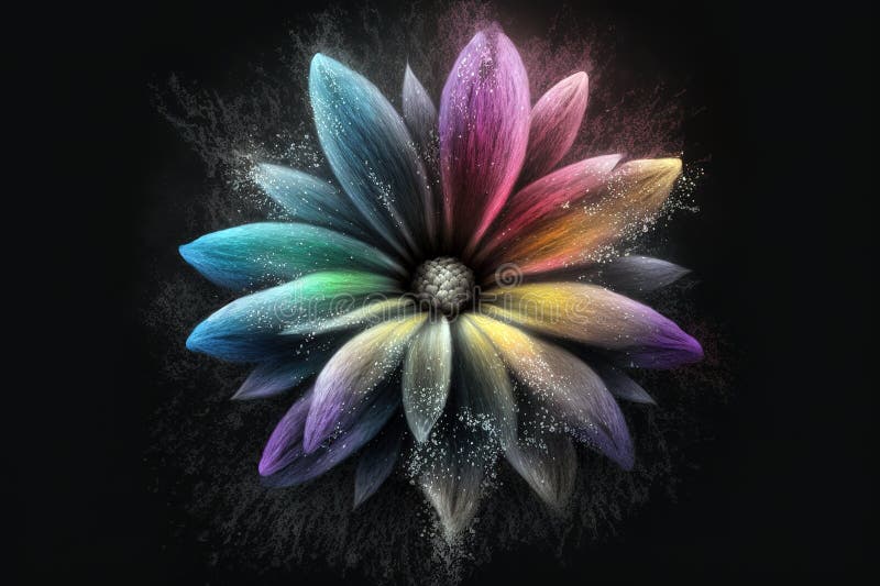 Flower Made with Colored Chalks Over Dark Background. Stock