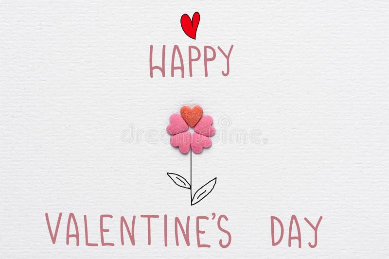 Flower Made of Sugar Candy Sprinkles Hearts Hand Drawn Stem and Leaves Lettering Happy Valentines Day on White Watercolor Paper stock illustration