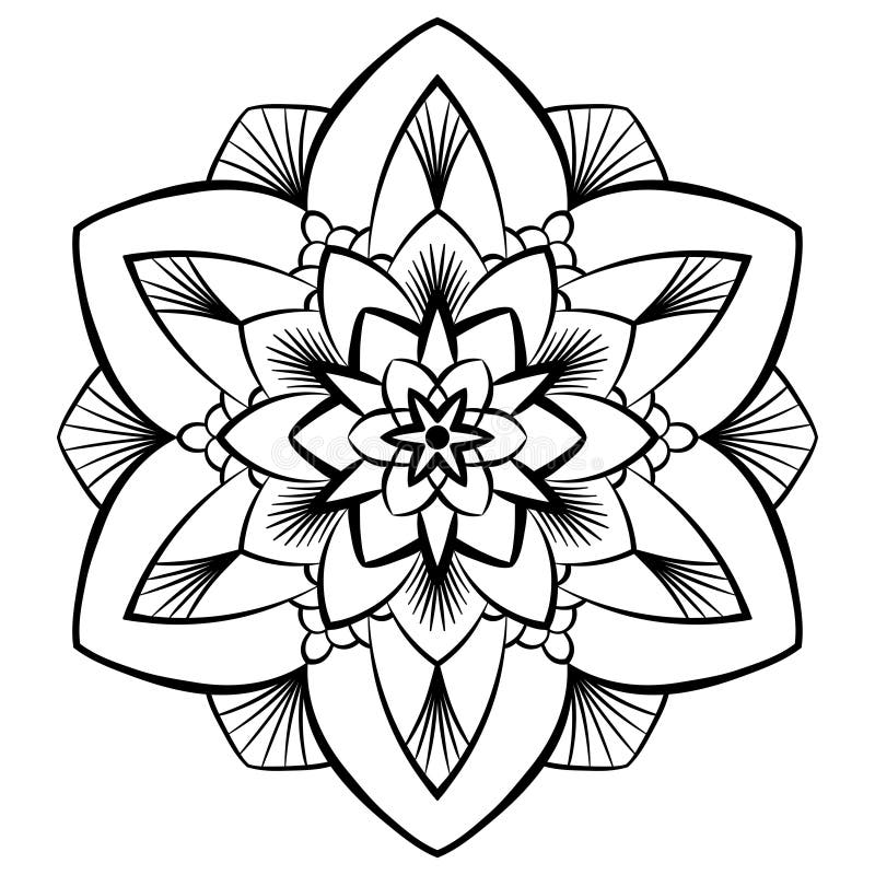 Flower Mandala Coloring Page. Simple Symmetric Floral Shape for Mindful ...