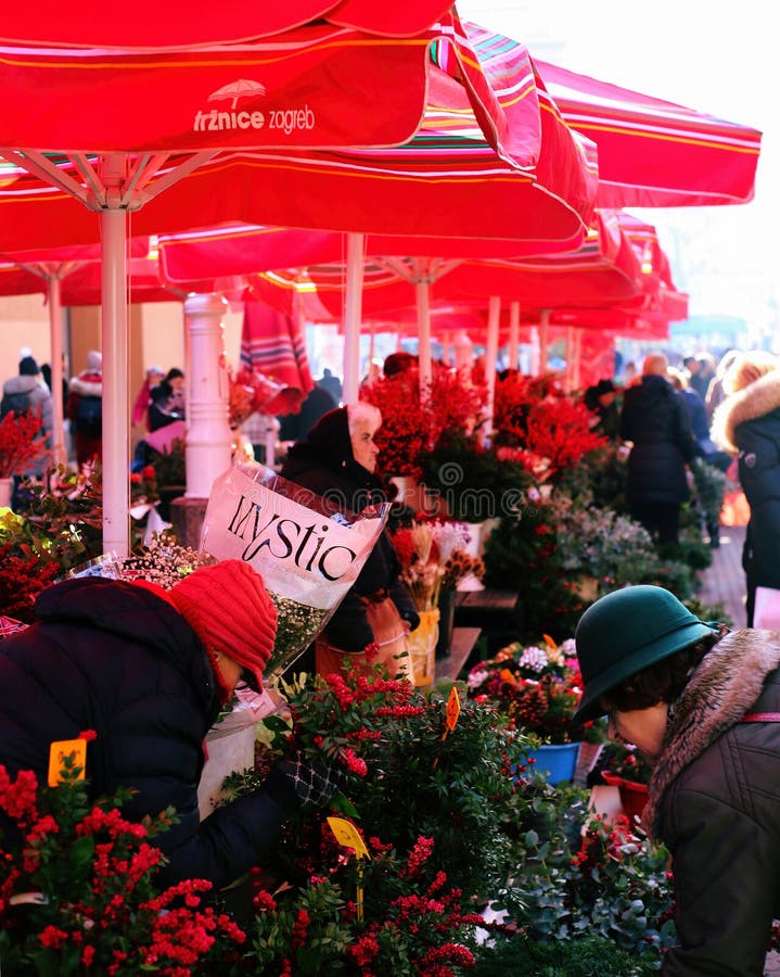 Flower Market in Zagreb, Croatia. Editorial Stock Photo Image of