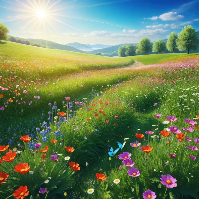 Flower meadow stock illustration. Illustration of nature 295472355