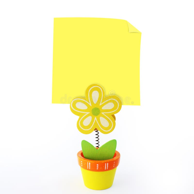 Flower note holder with empty yellow note royalty free stock photos