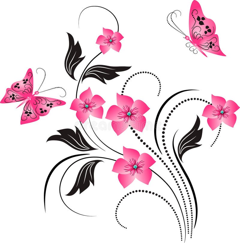 Flower Ornament with Butterfly Stock Vector - Illustration of abstract ...