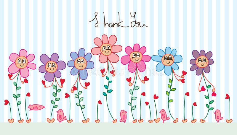 Flower plant cartoon hand love thank you card