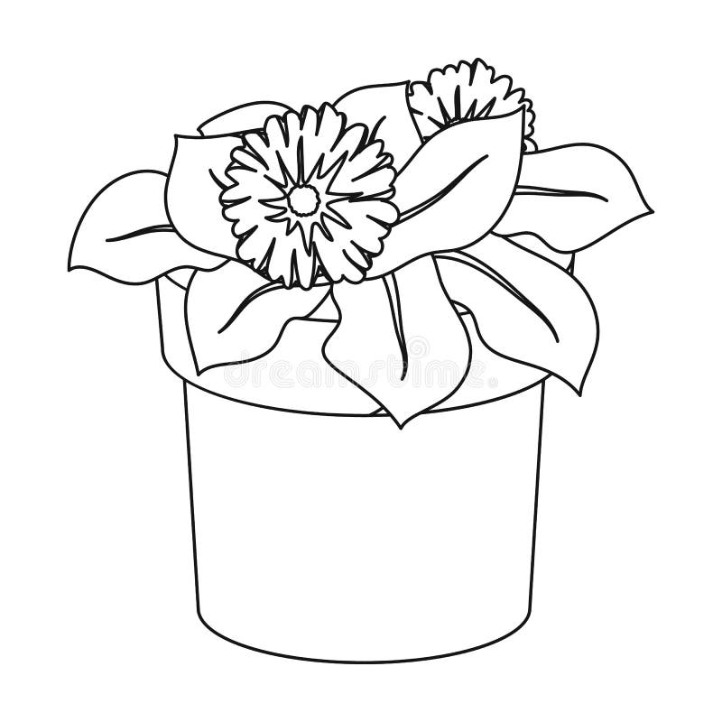 Flower In The Pot  Icon In Outline  Style Isolated On White 