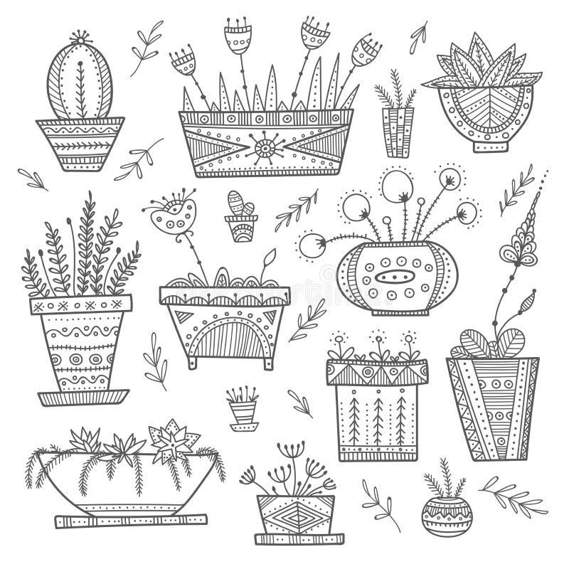 Flower Pot Coloring Page Stock Illustrations – 439 Flower Pot Coloring ...
