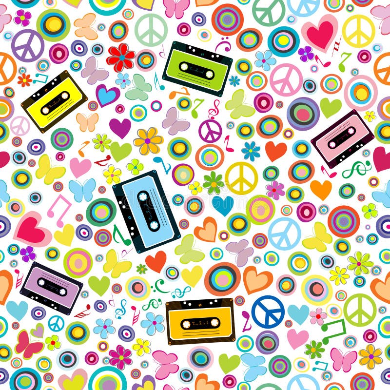 Flower power background with audio tape cassettes