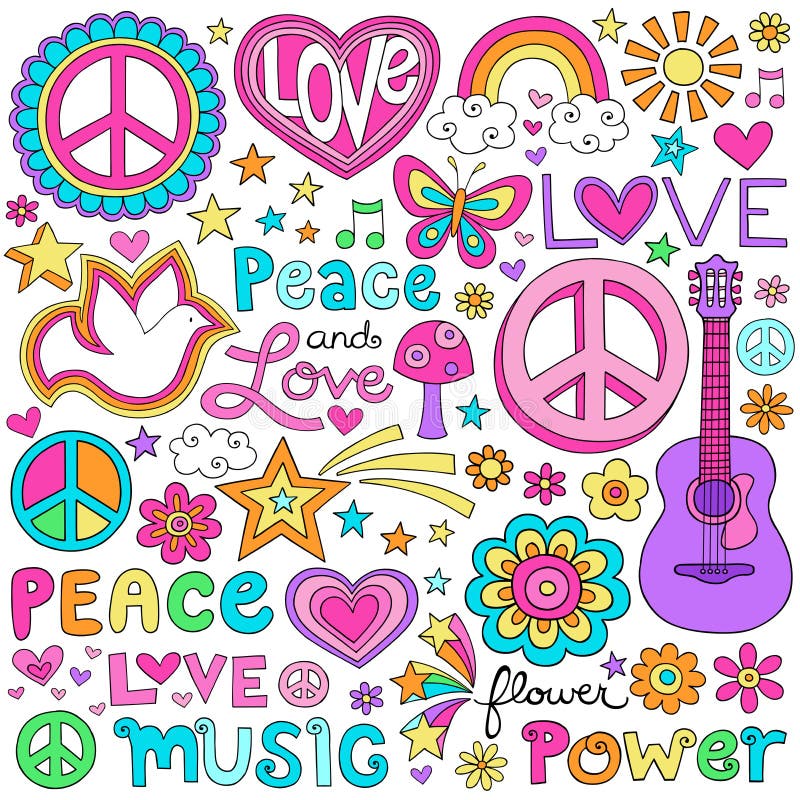 Flower Power Peace and Love Groovy Doodles