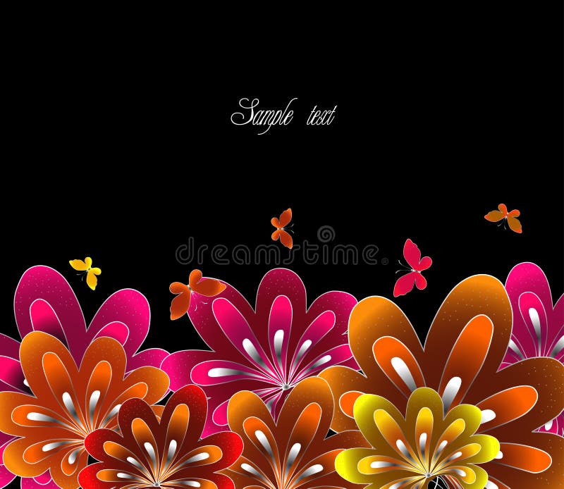 Flower Red on Black Background. Vector Stock Vector Illustration of