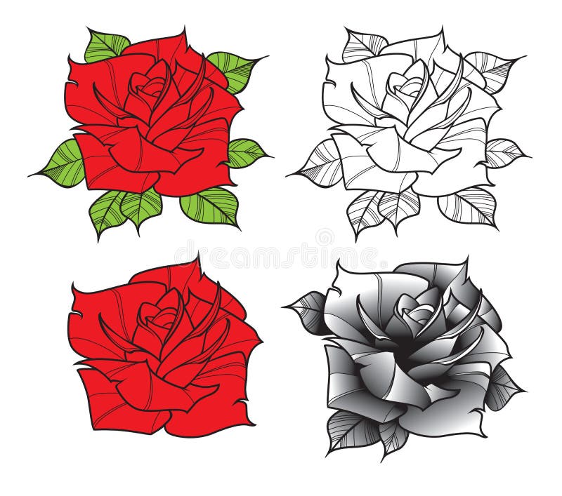 Flower. Rose in Tattoo Style Stock Vector Illustration of leaf