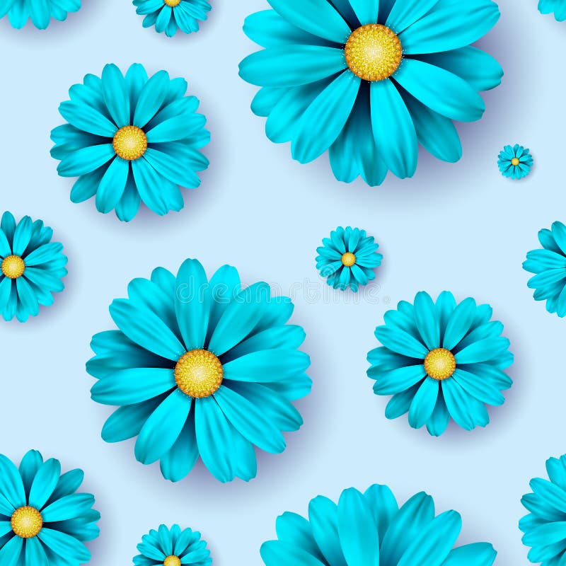 Flower seamless pattern background with realistic blue floral elements. stock illustration Flower seamless pattern background with realistic blue floral elements. stock illustration