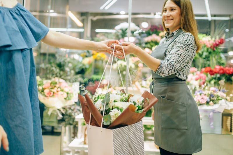 Flower Shop Business Concept, Florist and Customer Stock Image - Image ...