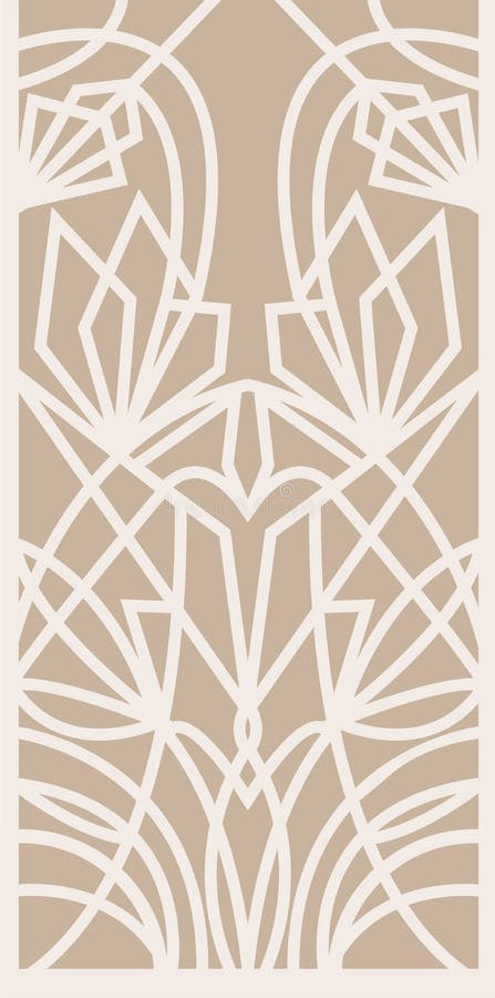 Decorative silhouette for cutting card, door, gate, window. Art Deco flowers pattern. Laser cut.