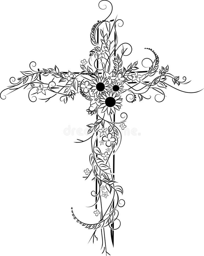 Flower tattoo cross decor stock vector. Illustration of classic 114089567