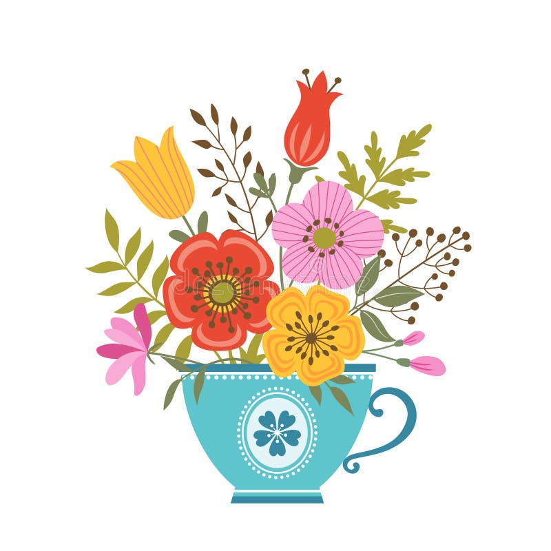 Flower teacup stock vector. Illustration of floral, teacup - 52474230