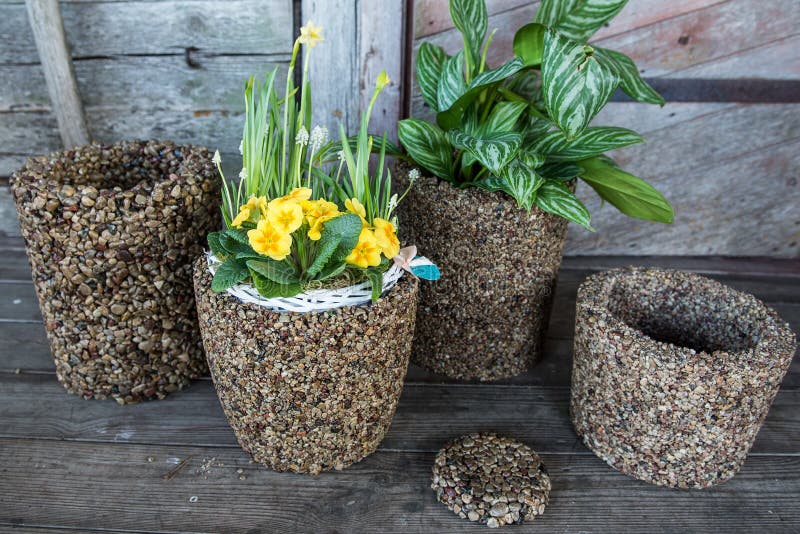 Flower Vases Made of Pebbles Stock Image Image of brown, glue 215832303