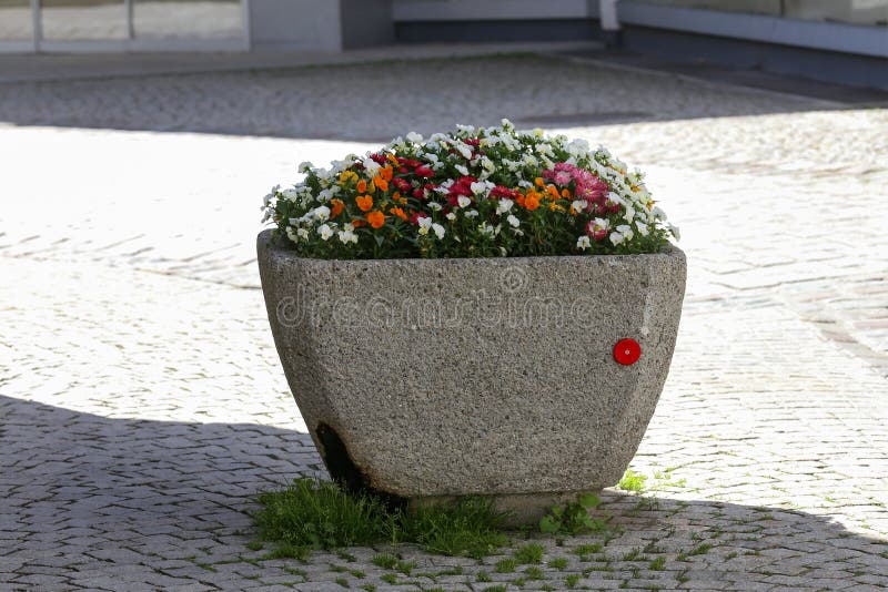 Flower Vases of Stone on the Streets of the City Stock Image Image of