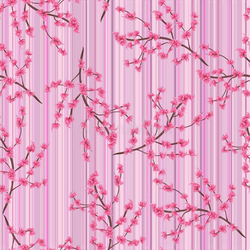 Flowering branches on a striped background. seamless texture. Dr stock illustration