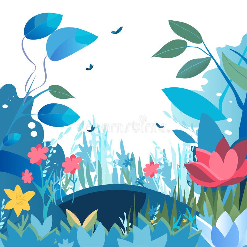 Flowering meadow flat vector podium vector illustration