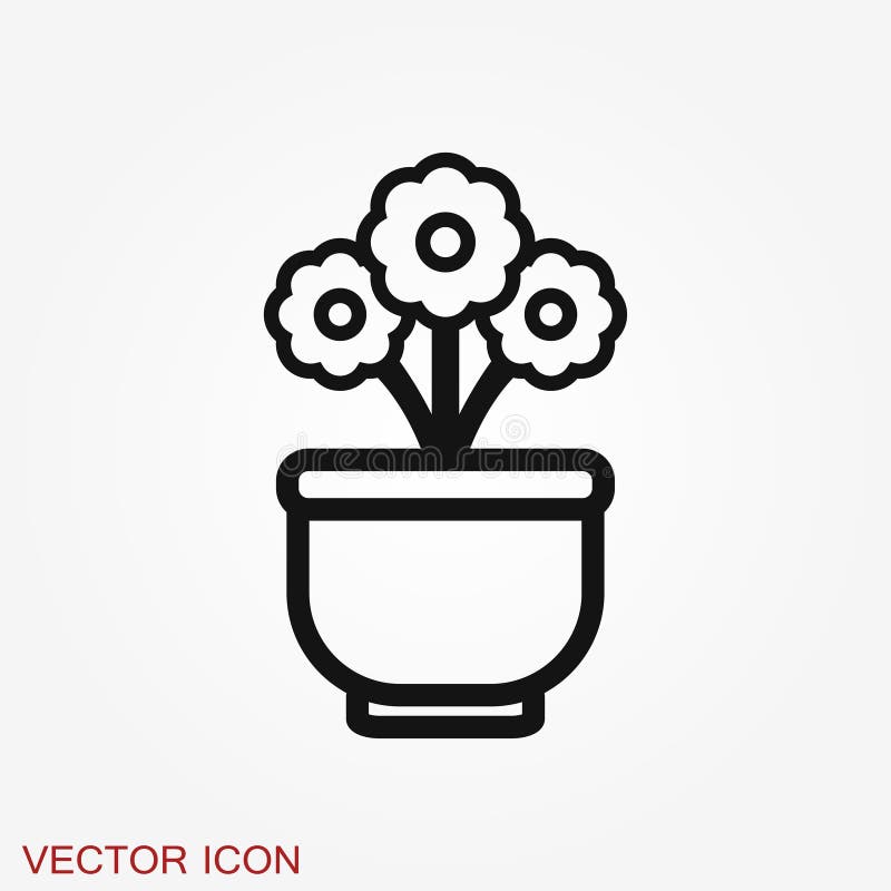Flowerpot Icon, Vectorized Plants in a Pot, Flower Symbol Stock
