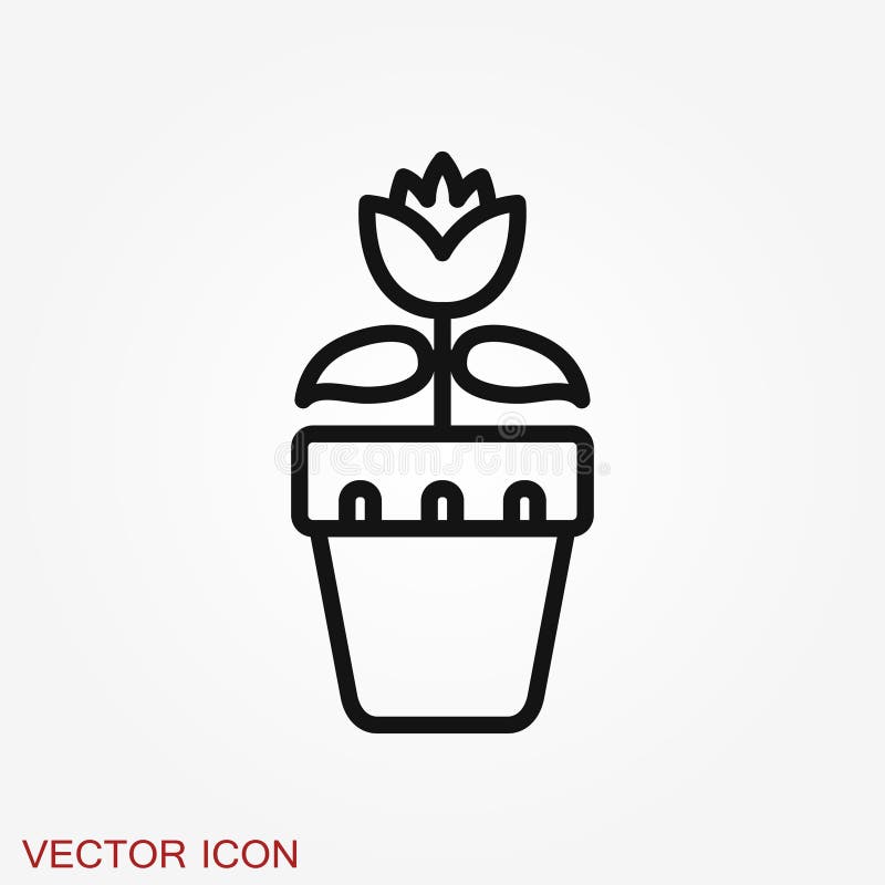 Flowerpot Icon, Vectorized Plants in a Pot, Flower Symbol Stock