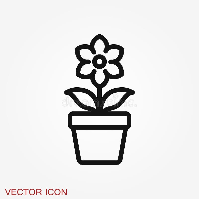 Flowerpot Icon, Vectorized Plants in a Pot, Flower Symbol Stock