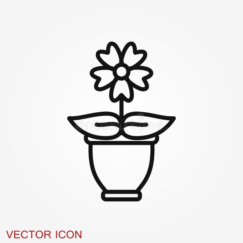 Flowerpot Icon, Vectorized Plants in a Pot, Flower Symbol Stock