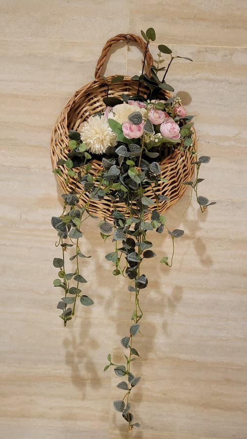Flowers Arrangement in the Hanging Basket Stock Photo Image of