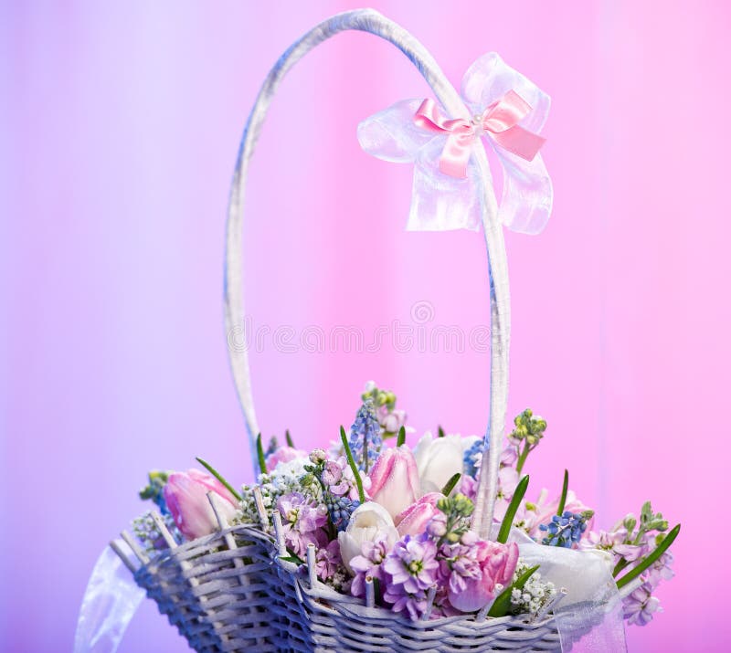 Flowers in a basket royalty free stock images