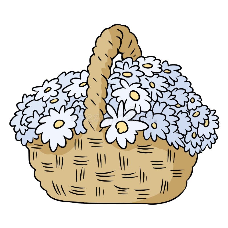 Flowers in a Basket. Hand Drawn Colorful Doodle Stock Vector