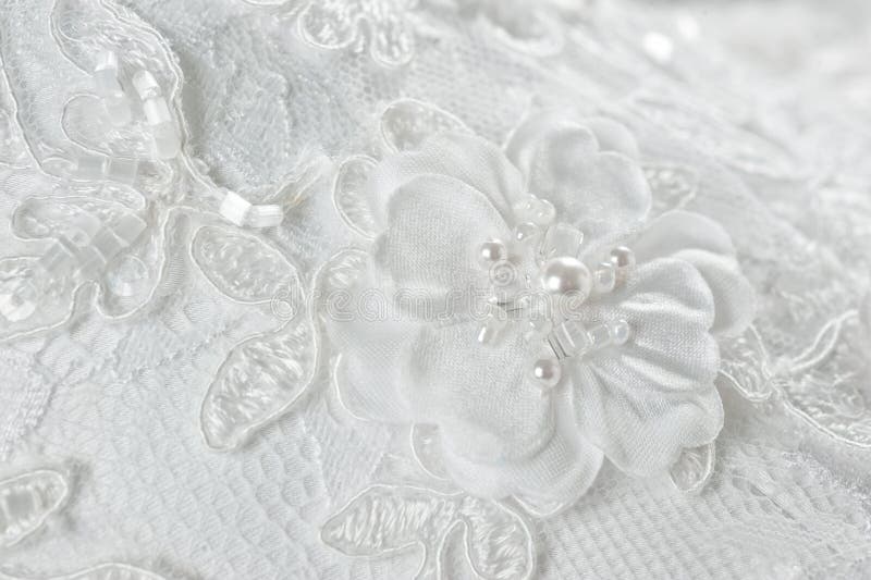 Flowers and Beads on a Wedding Dress, Handmade Stock Photo Image of