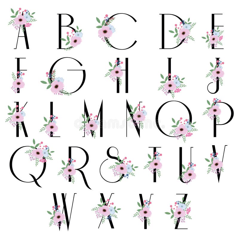 Flowers bloom alphabet - vector illustration. Flowers bloom alphabet - vector illustration