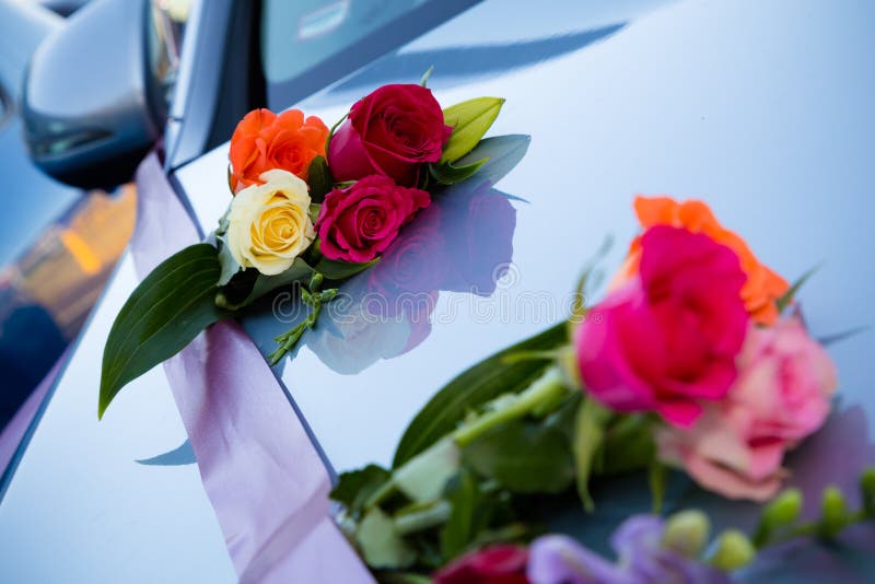Flowers on car stock photo. Image of modern, married 86375320