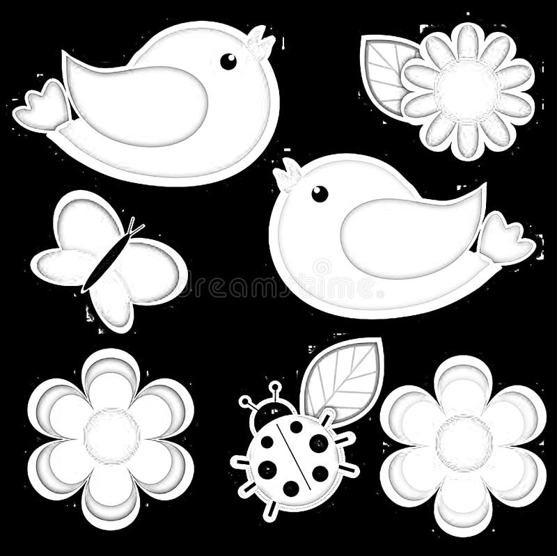 Flowers Cartoon Black and White Coloring Stock Illustration