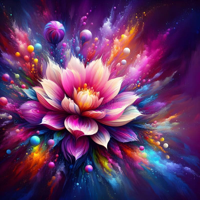 Flowers and clouds are depicted in this colorful abstract painting. royalty free stock image