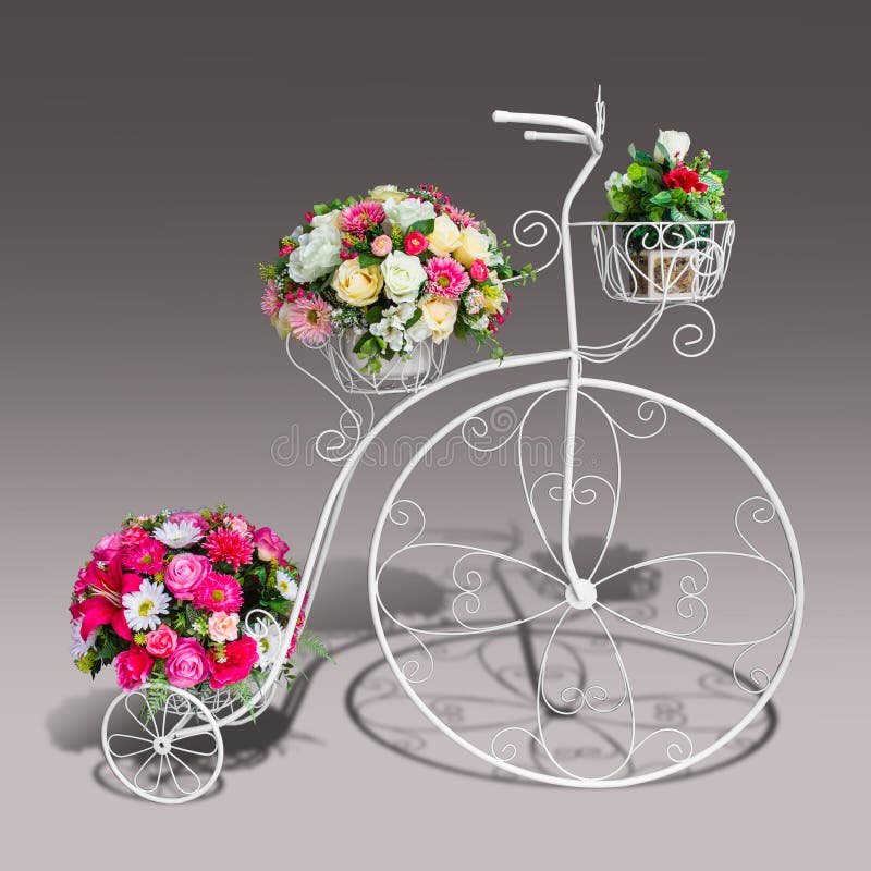 Flowers Decorate On Tricycle Model With Clipping Path Stock Photo Image of decoration, town