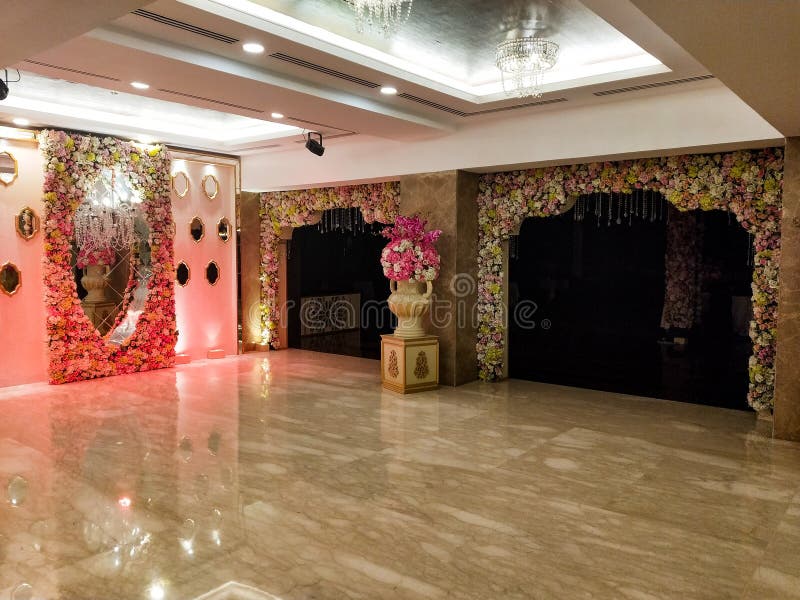 Flowers Decoration Inside Indian Wedding Banquet Hall during Evening Time  in Delhi India Stock Photo - Image of time, inside: 174736672